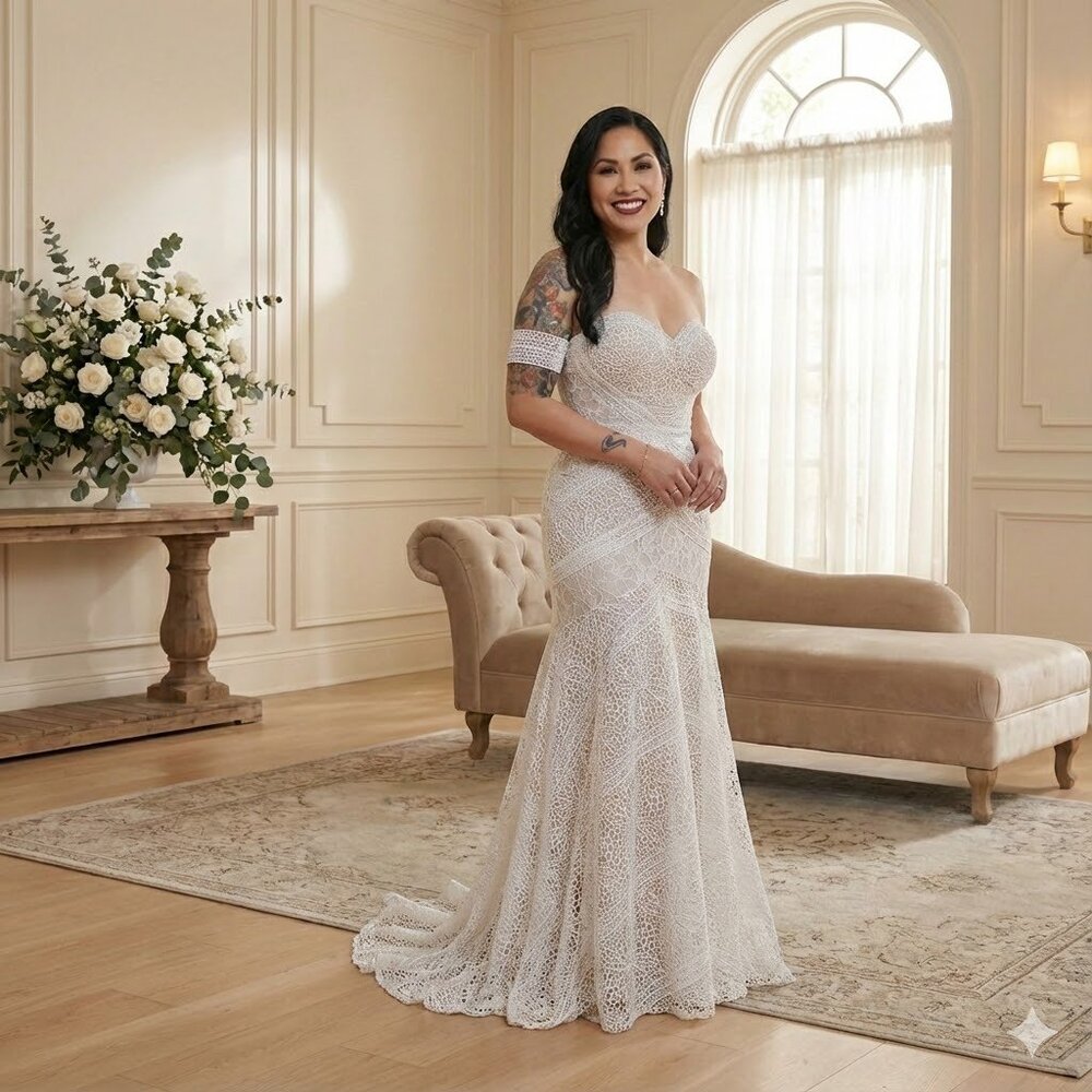 Liposa Boho Lace Wedding Dress Corset Back w/ Sleeves NWT